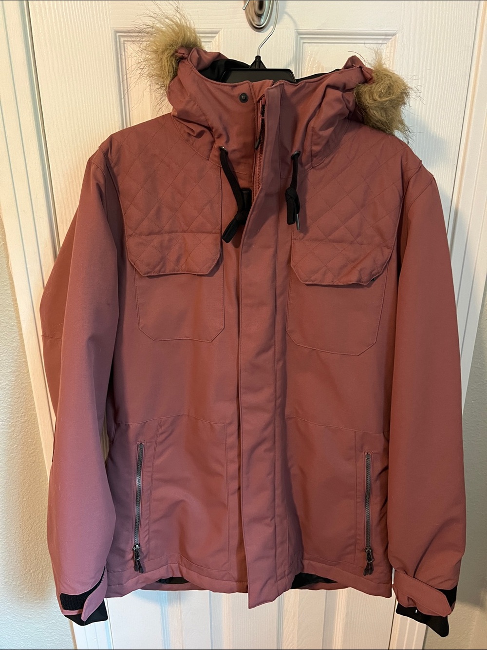 Mauve Pink Quilted Hooded Ski Jacket